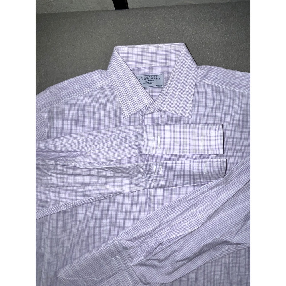 Charles Tyrwhitt Mens 16.5 35 Button Down 100% Cotton Purple White Micro Check
